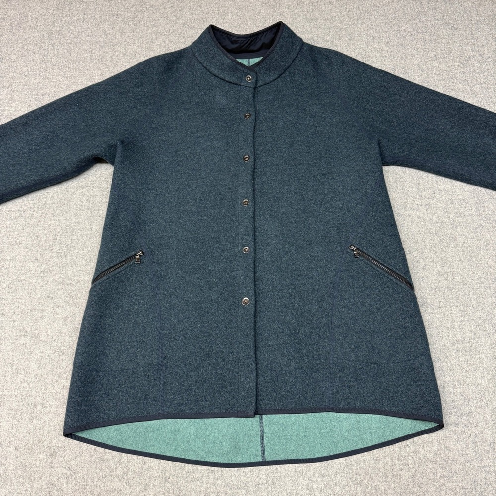 Ryan Roberts Jacket XL Blue Wool Blend Snap Front Zipper Pockets High Low Hem